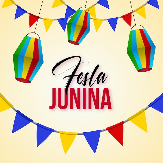 Vector happy festa junina beige azul amarillo fondo diseño de redes sociales banner vector libre