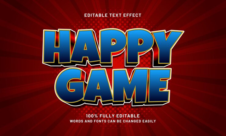 Vector happy game efecto de texto editable con un estilo de texto de juego y juego