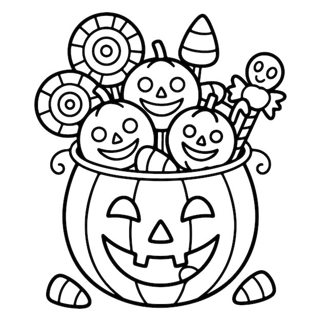 Happy Ghost TrickorTreating con cubo de calabaza y globo de murciélago Para colorear de Halloween