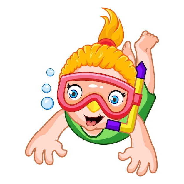 Vector happy girl snorkeling