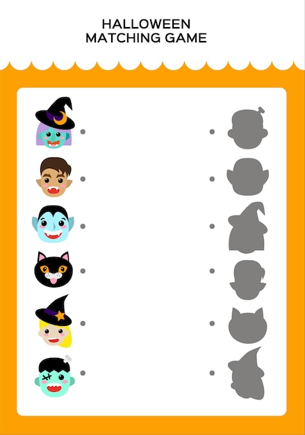 Happy halloween matching juego para niños. juego educativo para niños. combina monstruos y sombras. vector.