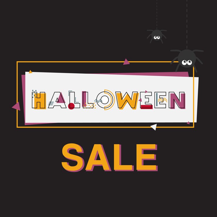 Happy Halloween Sale Banner con letras.