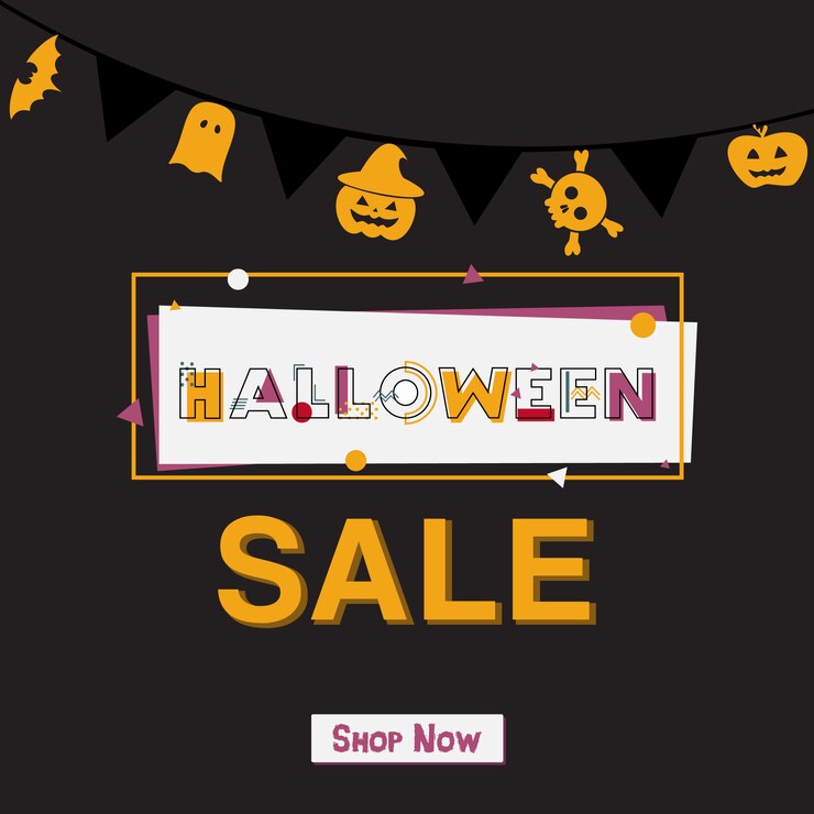 Happy Halloween Sale Banner con letras.