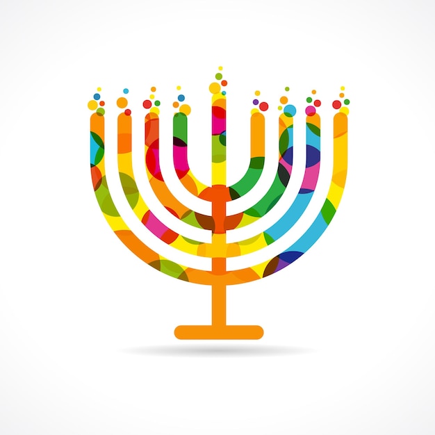 Vector happy hanukkah creative menora vela colorido icono. diseño aislado. estilo festivo.