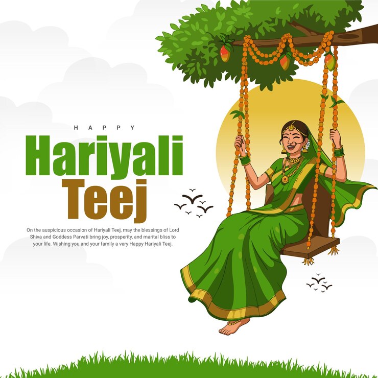 Happy Hariyali Teej Festival Celebration with Lord Shiva and Goddess Parvati social media post