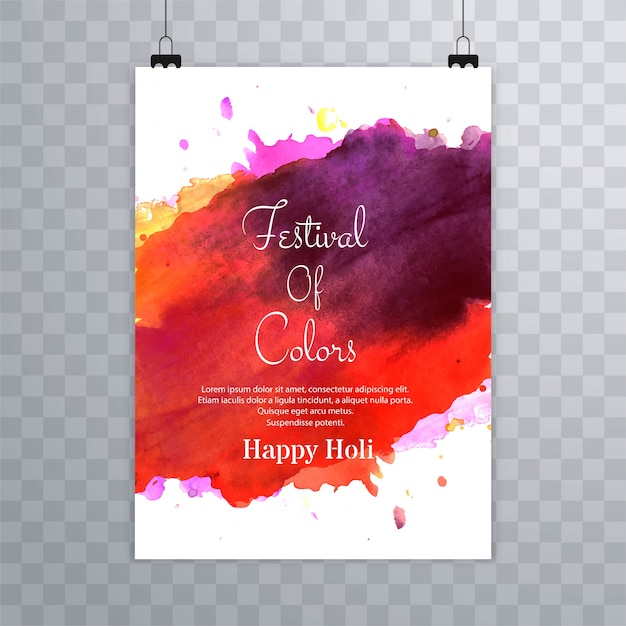 Happy holi festival brochure splash fondo colorido de acuarelas