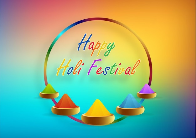 Happy holi festival colorido gulal con color en polvo para el tradicional festival indio de colores con un diseño agradable y creativo sobre fondo de color