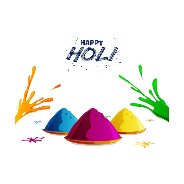 Happy holi festival colorido pote y polvo vector ilustración diseño