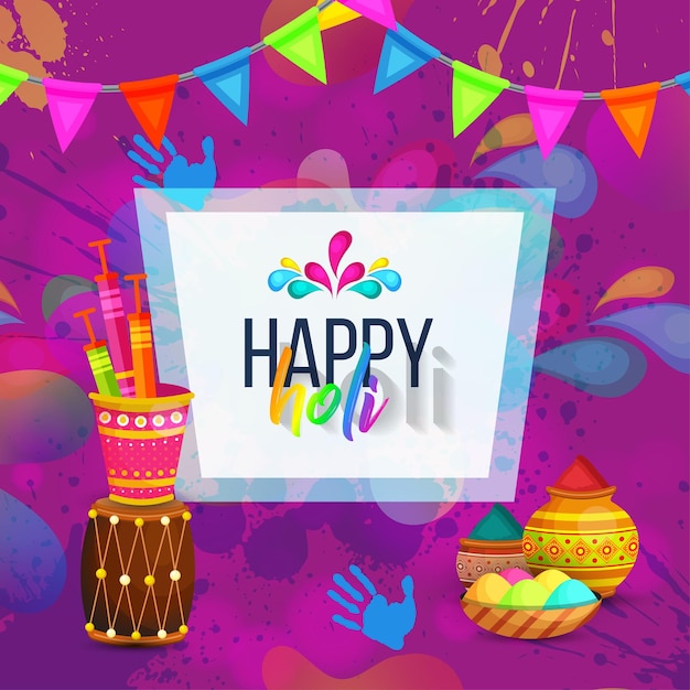 Vector happy holi greetings purple blue colorful indian hinduism festival fondo de redes sociales