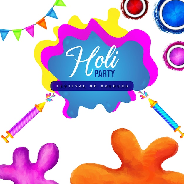 Happy Holi Greetings White Orange Blue Colorful Indian Hinduism Festival Social Media Background
