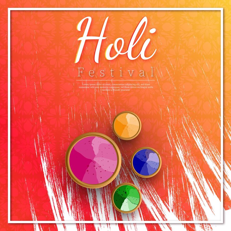 Happy holi indian festival con colorido gulaal en polvo color nuevo estampado y cristales vector gratuito