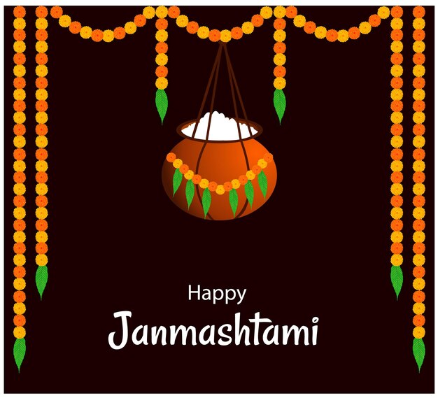 Happy Krishna Janmashtami Indian Hindu Festival Celebración Vector Ilustración