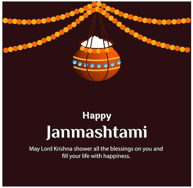 Happy Krishna Janmashtami Indian Hindu Festival Celebración Vector Ilustración