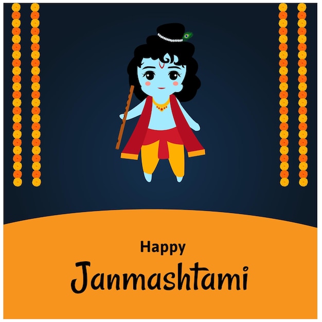 Happy krishna janmashtami indian hindu festival celebración vector ilustración