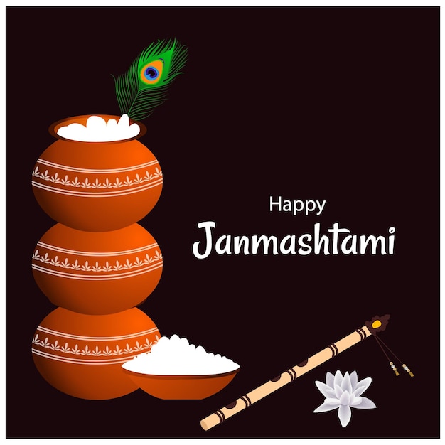 Happy krishna janmashtami indian hindu festival celebración vector ilustración