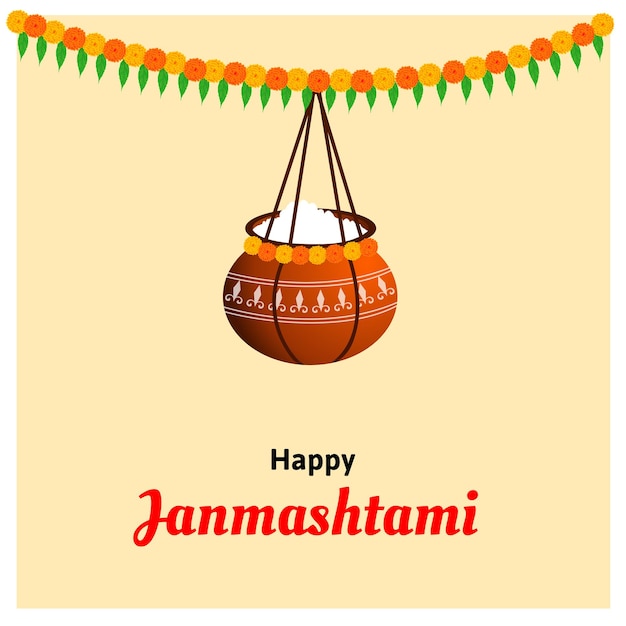 Happy Krishna Janmashtami Indian Hindu Festival Celebración Vector Ilustración