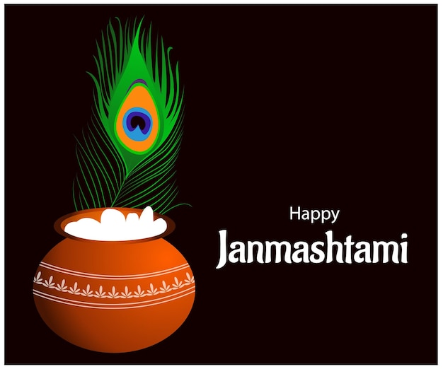 Happy krishna janmashtami indian hindu festival celebración vector ilustración