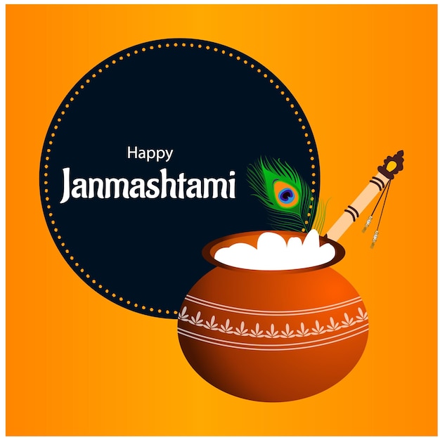 Happy Krishna Janmashtami Indian Hindu Festival Celebración Vector Ilustración