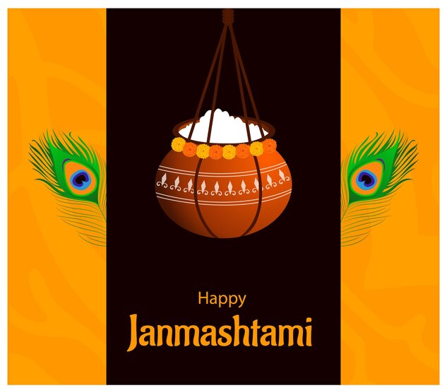 Happy Krishna Janmashtami Indian Hindu Festival Celebración Vector Ilustración