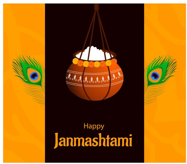 Happy krishna janmashtami indian hindu festival celebración vector ilustración