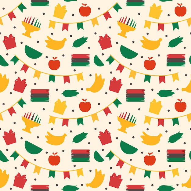 Happy Kwanzaa Holiday African Seamless Pattern con elemento de festival en ilustración dibujada a mano