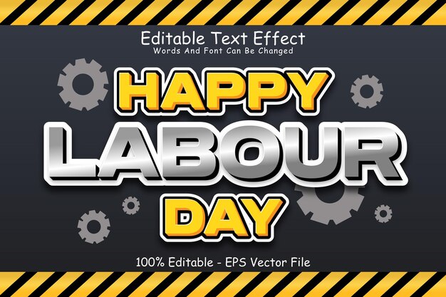 Happy Labor Day Editable Text Effect 3 Dimension Relieve Estilo de dibujos animados
