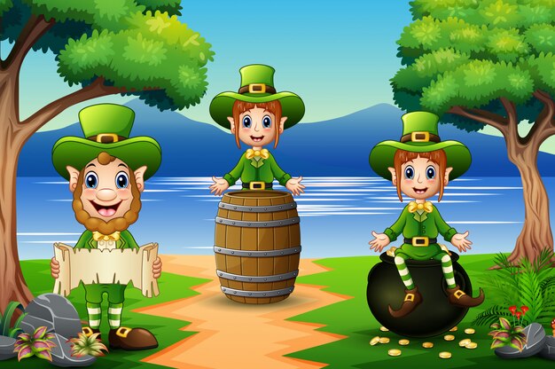 Happy leprechaun con olla de oro negro