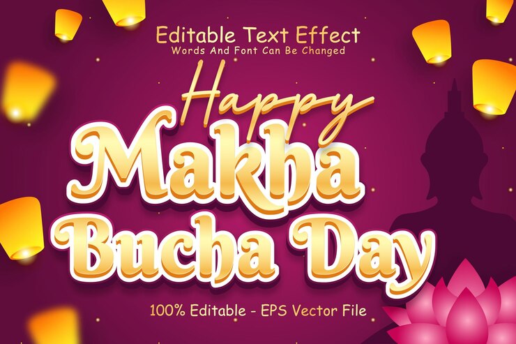 Vector happy makha bucha day editable text effect 3 dimension relieve estilo moderno