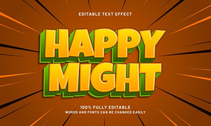 Vector happy might efectos de texto editables con un tema feliz y para niños