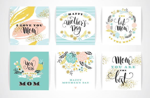 Vector happy mothers day letras tarjetas de felicitación con flores