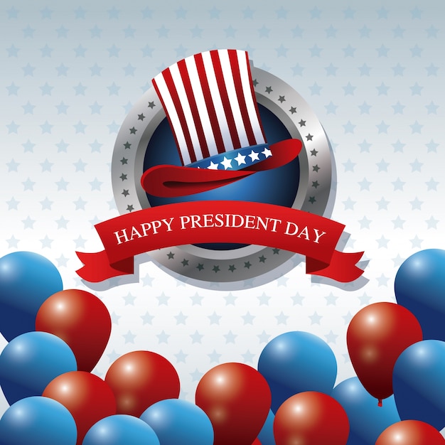 Happy president day hat globos etiqueta de la cinta