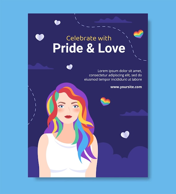 Happy pride month day plantilla de póster de redes sociales flat cartoon background vector illustration