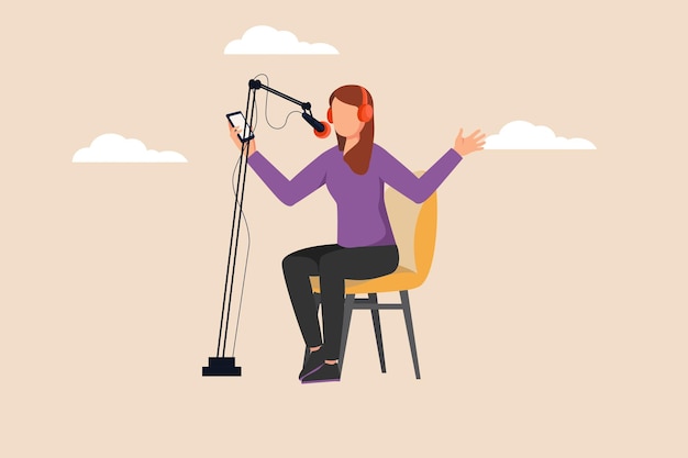 Happy Professional mujer podcaster Concepto de mujer moderna Ilustración de vector plano coloreado aislado