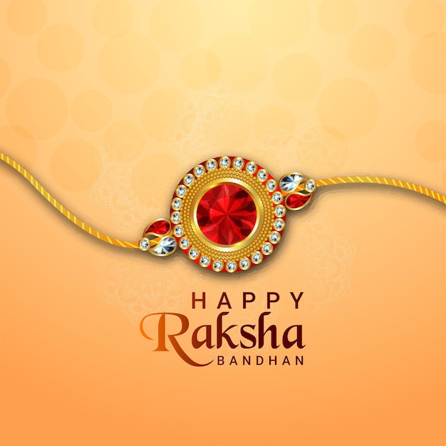 Vector happy rakhi creative crystal stone y golden rakhi con pooja thali