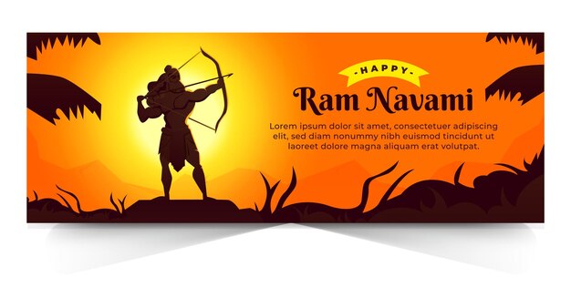 Happy ram navami con ilustración de lord rama con arco y flecha plantilla de diseño de encabezado de redes sociales