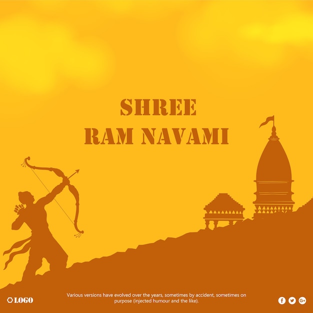 Happy Ram Navami Saludos Fondo amarillo naranja Festival del hinduismo indio Banner de redes sociales Vector libre