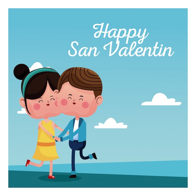 Happy san valentine card alegre pareja cielo azul