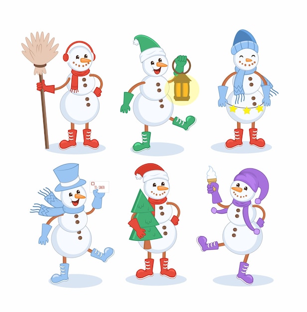 Happy snowman winter chrismast conjunto de caracteres