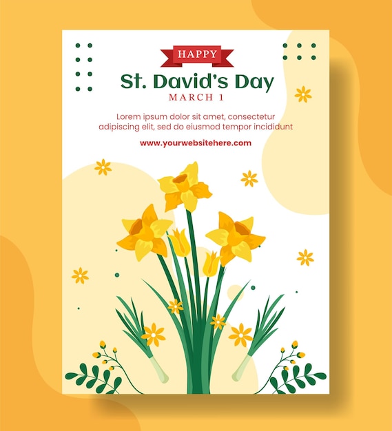 Happy st david39s day vertical poster flat cartoon plantillas dibujadas a mano ilustración de fondo