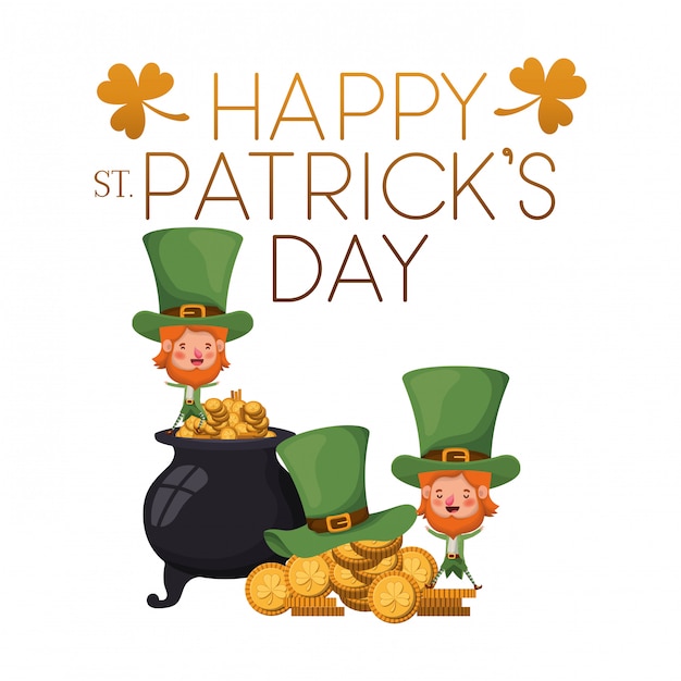 Happy st patrick day label con el personaje de leprechauns
