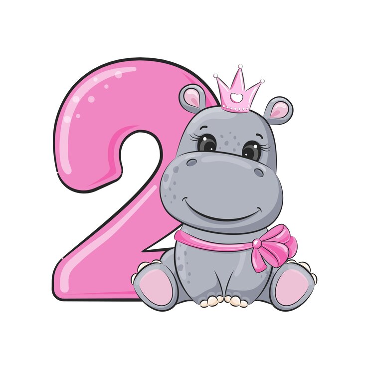 Vector happy tarjeta de cumpleaños para el segundo cumpleaños con ilustración de hipopótamo vector