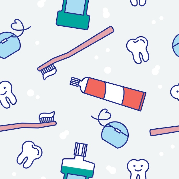 Happy teeth and dental care seamless pattern