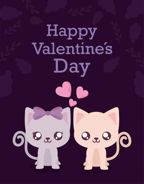 Happy valentines gatos dibujos animados pareja