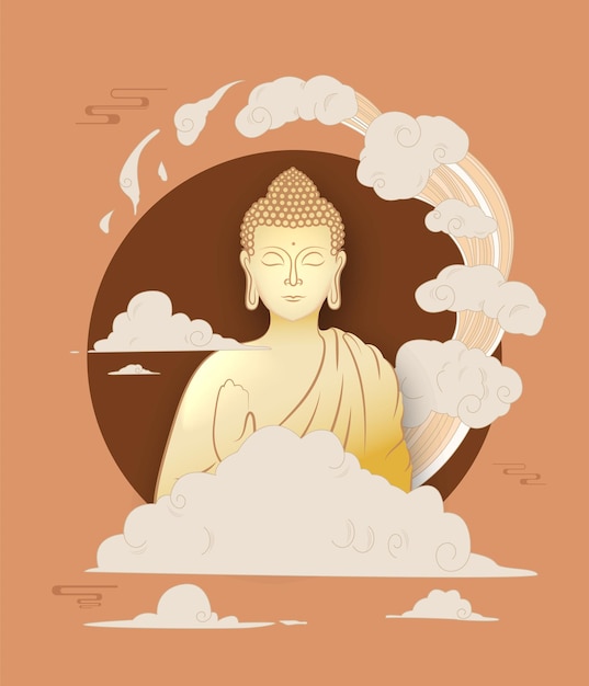 Happy vesak day creative concept con buddha purnima statue buddhas birthday template banner