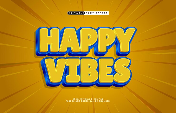 Vector happy vibes efecto de texto editable con un estilo de texto para niños y alegría