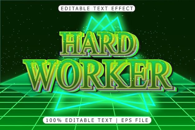 Vector hard worker editable text effect 3 dimension relieve estilo retro