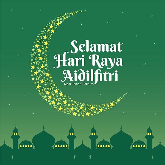 Hari raya aidilfitri vector ilustración con mezquita malaya tradicional