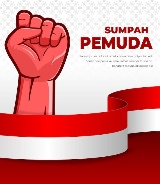 Hari sumpah pemuda con mano apretada e ilustración de bandera indonesia