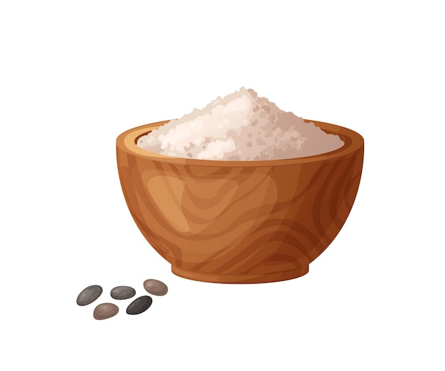 Harina de chía en tazón de madera con semillas Alimentos saludables sin gluten Powed en producto orgánico Vector