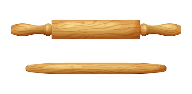 Harina cruda fresca para la panadería Pan sabroso casero Dibujos animados de rodillos de cocina de madera Ilustración vectorial para el menú de un restaurante de cafetería